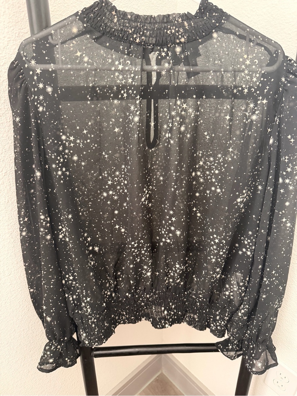 Forever 21 Black Sheer Star Print Blouse